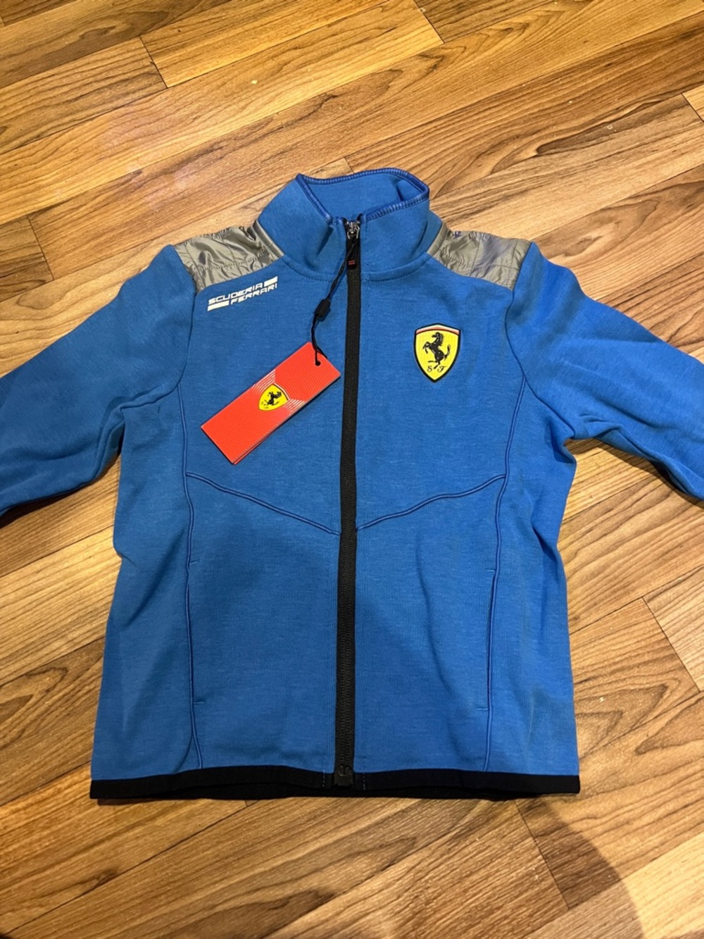 Ferrari Blue Zip-Up Kids Jacket with Yellow Shield Logo